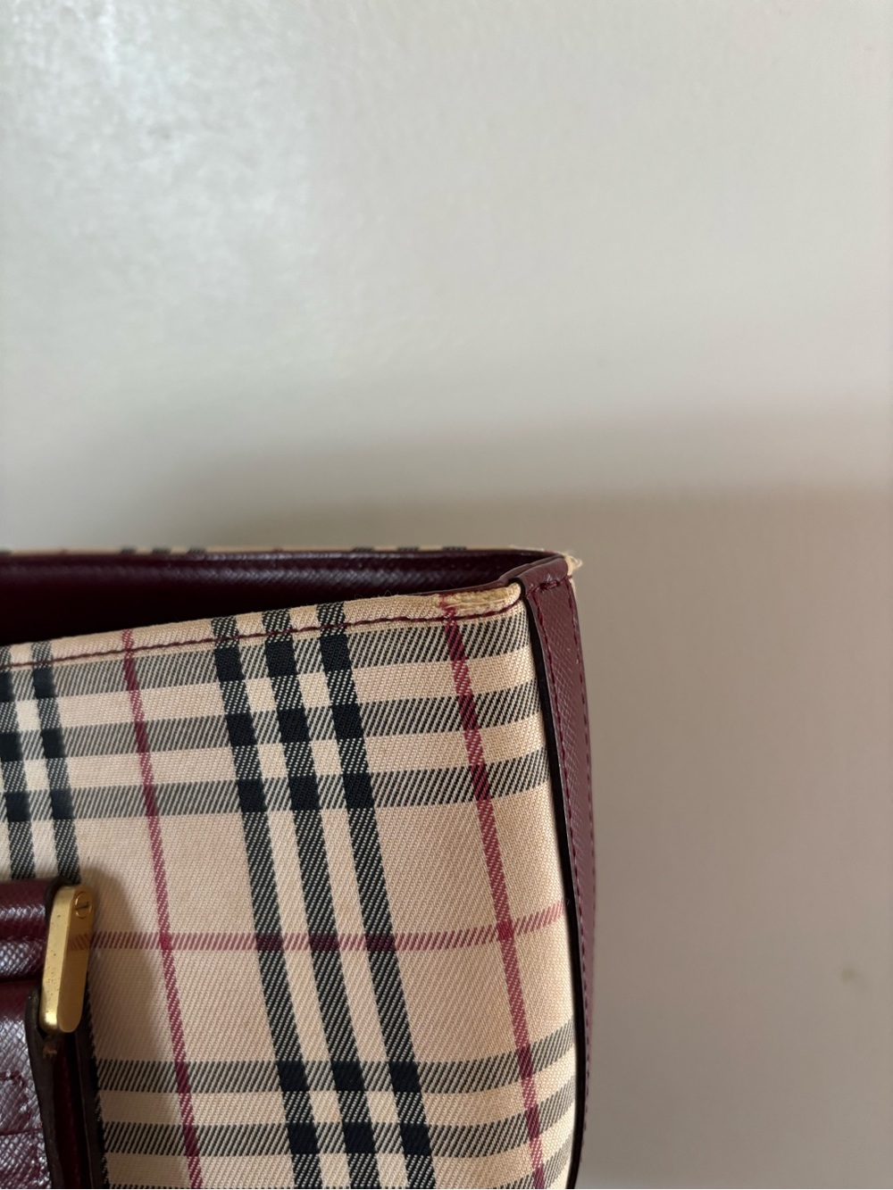 Plaid Canvas Tote Bag with Brown Leather Trim - Picture 14 of 14